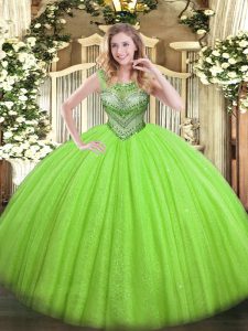 Elegant Ball Gowns Tulle and Sequined Scoop Sleeveless Beading Floor Length Lace Up Sweet 16 Quinceanera Dress