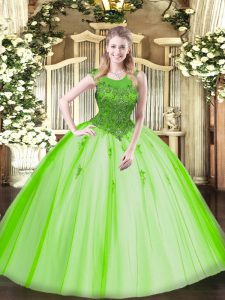 Scoop Sleeveless Tulle Sweet 16 Dress Beading Zipper