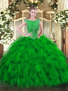 Traditional Floor Length Ball Gowns Sleeveless Green Vestidos de Quinceanera Zipper