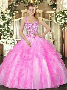 Cute Floor Length Lilac 15 Quinceanera Dress Straps Sleeveless Lace Up
