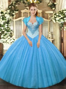 Gorgeous Aqua Blue Sweetheart Lace Up Beading Sweet 16 Quinceanera Dress Sleeveless