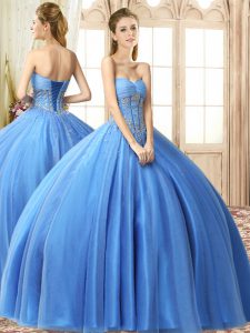 Beautiful Tulle Sleeveless Floor Length Sweet 16 Quinceanera Dress and Beading