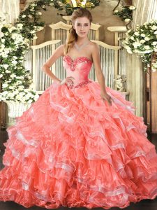 Sleeveless Beading and Ruffled Layers Lace Up Quinceanera Dresses