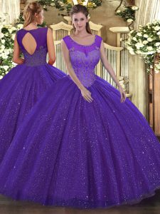 Adorable Beading Sweet 16 Quinceanera Dress Purple Backless Sleeveless Floor Length