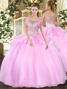 Romantic Baby Pink Sweet 16 Dresses Military Ball and Sweet 16 and Quinceanera with Beading and Ruffles Scoop Sleeveless Clasp Handle