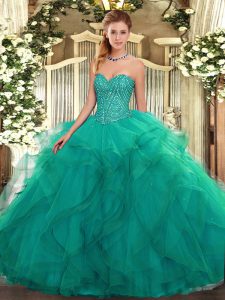 Floor Length Turquoise Quinceanera Gown Sweetheart Sleeveless Lace Up