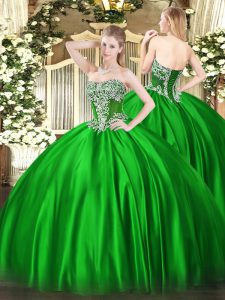 Strapless Sleeveless Satin 15 Quinceanera Dress Beading Lace Up