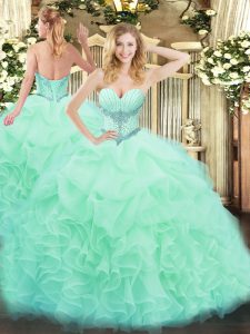 Organza Sweetheart Sleeveless Lace Up Beading and Ruffles and Pick Ups Vestidos de Quinceanera in Apple Green