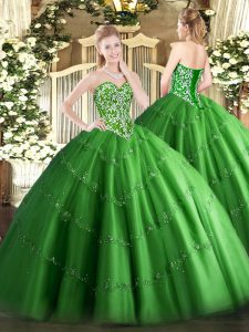 Sophisticated Green Vestidos de Quinceanera Military Ball and Sweet 16 and Quinceanera with Beading and Appliques Sweetheart Sleeveless Lace Up