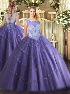 Floor Length Lace Up Sweet 16 Quinceanera Dress Lavender for Sweet 16 and Quinceanera with Beading
