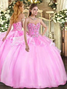 Delicate Sweetheart Sleeveless Ball Gown Prom Dress Floor Length Embroidery Lilac Organza and Tulle