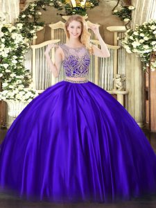 Custom Made Scoop Sleeveless Lace Up Sweet 16 Quinceanera Dress Purple Satin