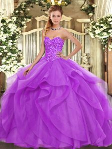 Perfect Floor Length Lilac 15 Quinceanera Dress Sweetheart Sleeveless Lace Up