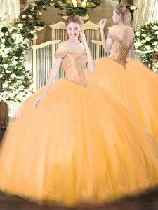 Floor Length Ball Gowns Sleeveless Orange Sweet 16 Dress Lace Up