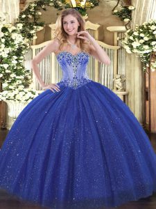 Smart Royal Blue Sweetheart Lace Up Beading 15 Quinceanera Dress Sleeveless