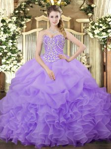 Floor Length Lilac Quinceanera Dresses Sweetheart Sleeveless Lace Up