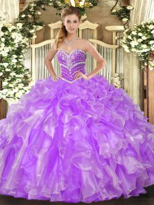 Designer Sweetheart Sleeveless Lace Up Sweet 16 Dress Lavender Organza