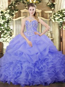 Dazzling Lavender Sweetheart Lace Up Beading and Ruffles and Pick Ups Quinceanera Gown Sleeveless