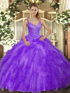 Sleeveless Beading and Ruffles Lace Up Quinceanera Gowns