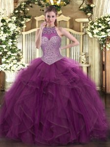 Burgundy Sleeveless Beading Floor Length Quinceanera Dresses
