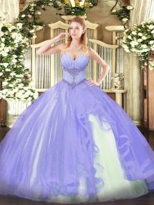 Sweetheart Sleeveless Lace Up Quinceanera Gown Lavender Tulle