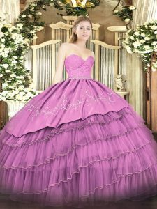 Sweet Organza and Taffeta Sweetheart Sleeveless Zipper Beading and Lace and Embroidery and Ruffled Layers Quinceanera Dresses in Fuchsia