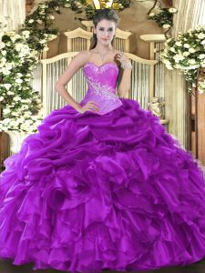 High End Sleeveless Lace Up Floor Length Beading and Ruffles and Pick Ups Quinceanera Gown