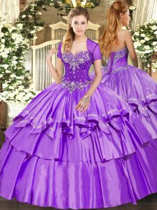 Fantastic Lavender Ball Gowns Beading and Ruffled Layers Quinceanera Gown Lace Up Organza and Taffeta Sleeveless Floor Length