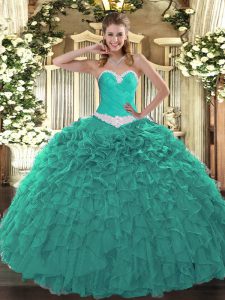 Best Selling Ball Gowns Sweet 16 Dresses Turquoise Sweetheart Organza Sleeveless Floor Length Lace Up