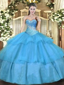 Fantastic Sweetheart Sleeveless Lace Up 15 Quinceanera Dress Aqua Blue Tulle