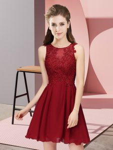 Wine Red Empire Appliques Dama Dress for Quinceanera Zipper Chiffon Sleeveless Mini Length