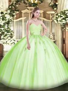 Yellow Green Ball Gowns Tulle Sweetheart Sleeveless Beading and Appliques Floor Length Lace Up Sweet 16 Dresses