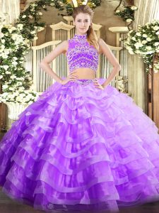 Elegant Sleeveless Backless Floor Length Beading and Ruffled Layers Quinceanera Dresses