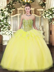 Admirable Floor Length Yellow Sweet 16 Dresses Sweetheart Sleeveless Lace Up