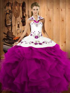 Deluxe Floor Length Ball Gowns Sleeveless Fuchsia Quinceanera Gown Lace Up