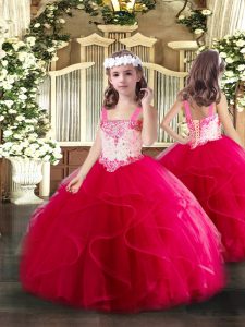 Floor Length Ball Gowns Sleeveless Hot Pink High School Pageant Dress Lace Up