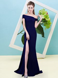 Floor Length Royal Blue Quinceanera Court Dresses Elastic Woven Satin Sleeveless Ruching