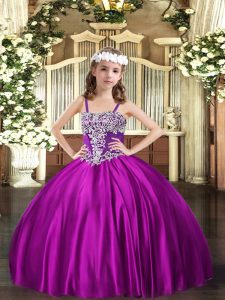 Sleeveless Floor Length Appliques Lace Up Winning Pageant Gowns with Fuchsia