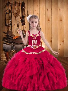 Wonderful Floor Length Ball Gowns Sleeveless Coral Red Pageant Gowns For Girls Lace Up