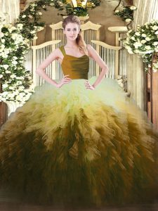 Fancy Straps Sleeveless Organza Sweet 16 Dress Ruffles Zipper