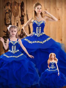 Stunning Ball Gowns Quinceanera Dress Royal Blue Sweetheart Tulle Sleeveless Floor Length Lace Up