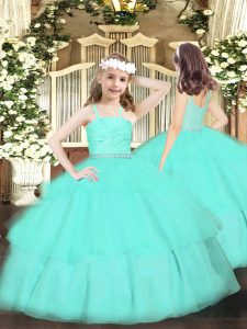 Straps Sleeveless Zipper Little Girls Pageant Dress Wholesale Apple Green Organza