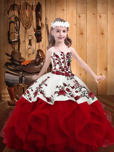 Straps Sleeveless Organza Little Girl Pageant Dress Embroidery and Ruffles Lace Up