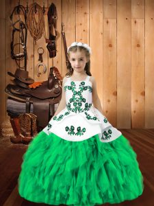 Custom Made Sleeveless Embroidery and Ruffles Lace Up Little Girls Pageant Dress