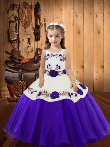 Graceful Purple Lace Up Child Pageant Dress Embroidery Sleeveless Floor Length