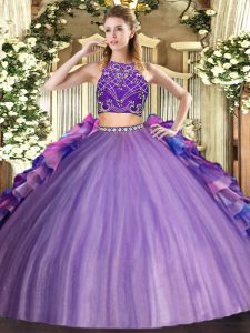 Super Multi-color Zipper Quinceanera Gown Beading and Ruffles Sleeveless Floor Length