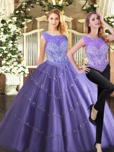 Floor Length Lavender Quinceanera Gown Tulle Sleeveless Beading