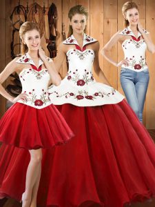 Sleeveless Lace Up Floor Length Embroidery Quince Ball Gowns