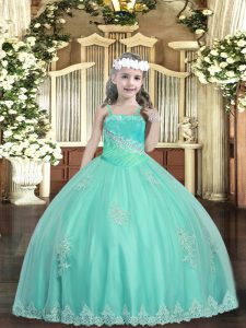 Apple Green Sleeveless Tulle Lace Up Little Girls Pageant Dress for Party and Sweet 16 and Quinceanera and Wedding Party