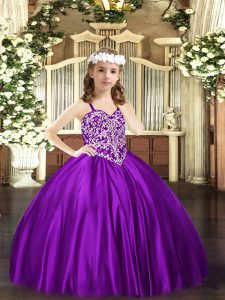 Straps Sleeveless Satin Custom Made Pageant Dress Beading Lace Up